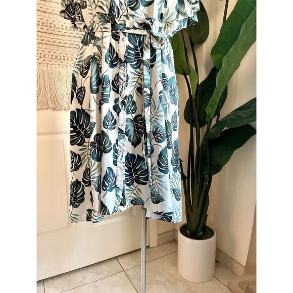 Corvia Women's Plus Size 20/22 Shirt Dress Palm Leaves Belted Lightweight - Picture 7 of 9